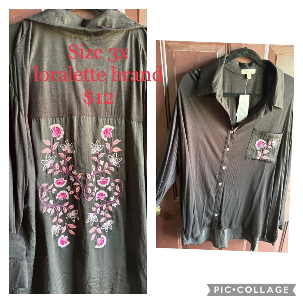 Black embroidered floral. Shirt